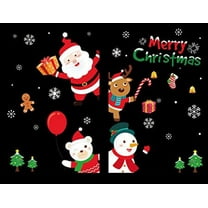 Christmas Window Cling Stickers 27”x19” Santa Claus Snowman Reindeer Xmas Large Decal Shop Window, Showcase Decoration