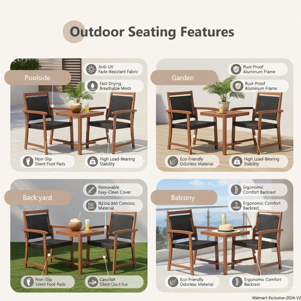 Hommoo 2-Piece Outdoor Patio Seating Set with Acacia Wood Frame & PE Rattan Chairs + Coffee Table, All-Weather Garden Sofa Set for Deck, Backyard, or Balcony, Reddish Brown