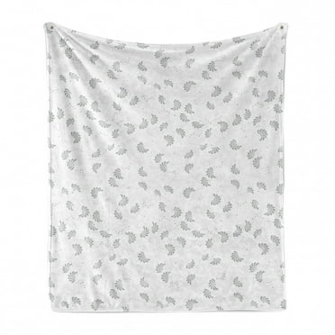Grey and White Soft Flannel Fleece Throw Blanket, Classical Pattern with Abstract Flowers and Skinny Curly Stems, Cozy Plush for Indoor and Outdoor Use, 60" x 80", Pale Grey White, by Ambesonne