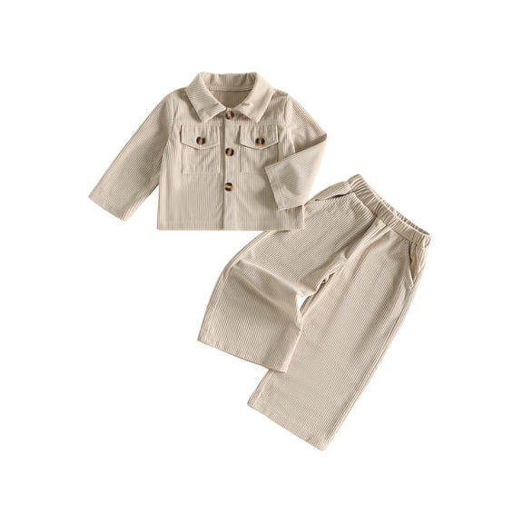 LuminaSustain Baby Toddler Boy Fall Outfits 12 18 24 Months 2T 3T 4T 5T Solid Color Corduroy Lapel Tops and Pants Clothes Set