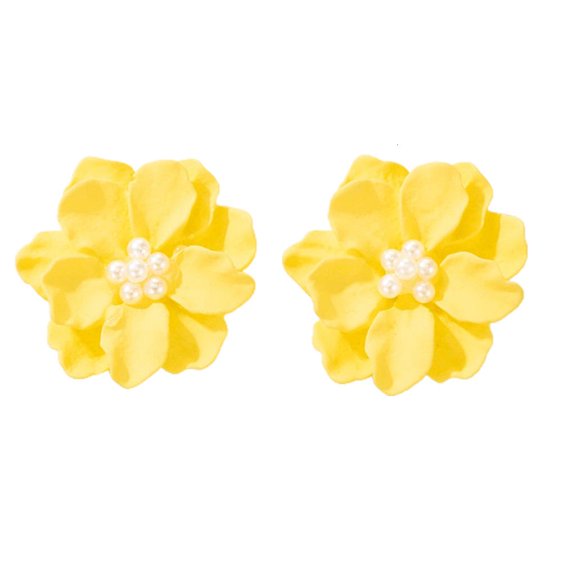 Osdhezcn 1 Pair Big Orange Pink White Yellow Camellia Flower Earrings Elegant Ear Studs