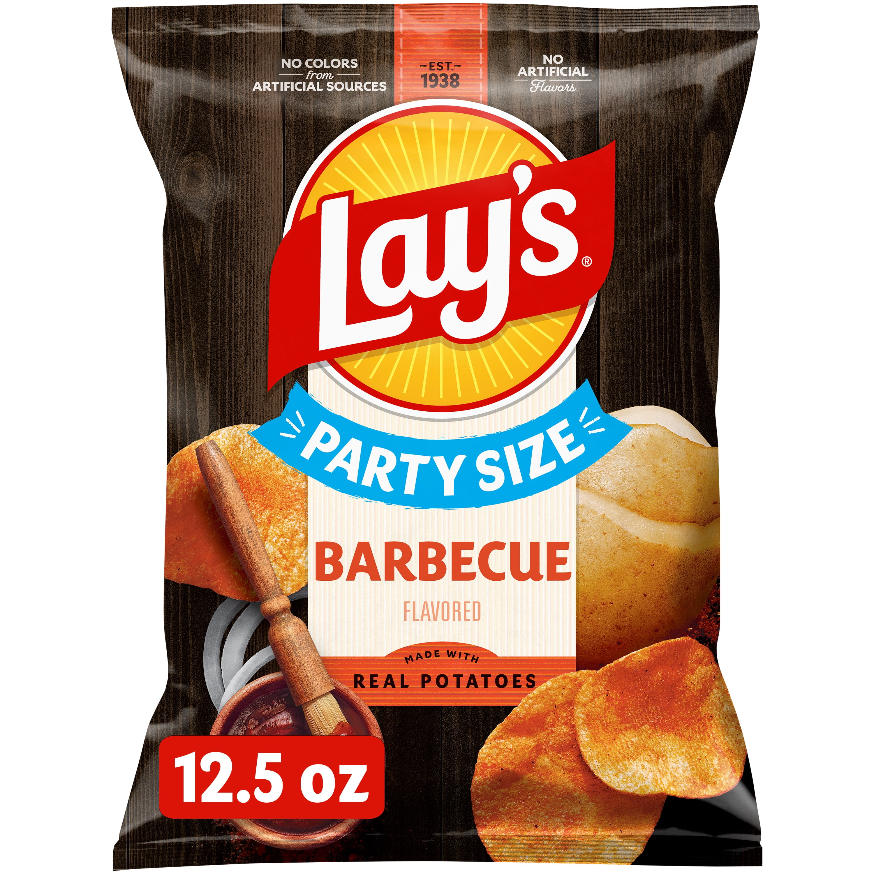 (4 pack) Lay's Barbecue Flavored Potato Chips, Party Size, 12.5 oz Bag