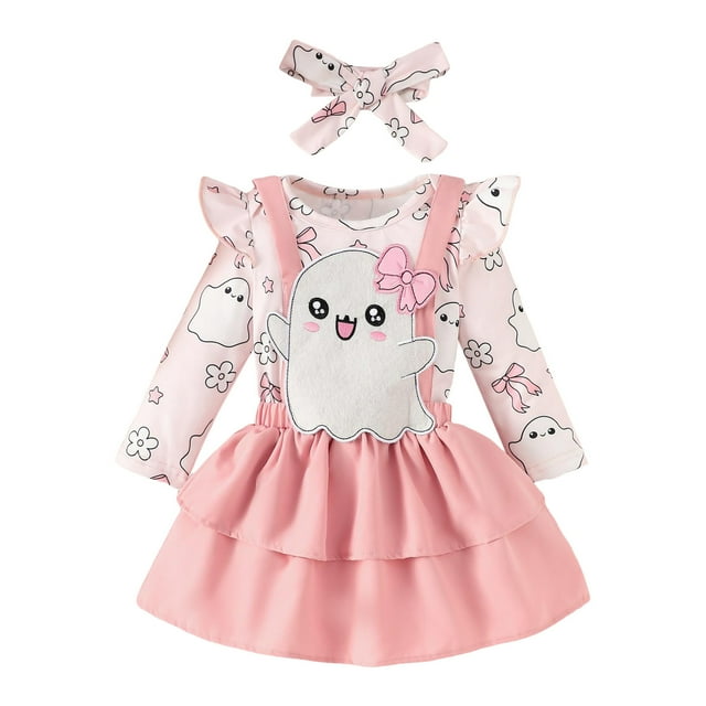 NIJNFCLOTH Tenues d'Automne Filles Halloween Manches Longues Body à Bretelles Jupes Tenues Rentrée Scolaire pour Filles