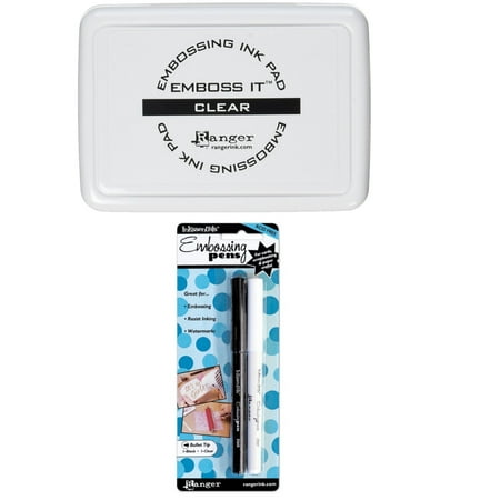 Ranger Inkssentials Ink Ranger Emboss It Foam Pad, Clear AND Inkssentials Embossing Pens, 2-Pack, Black And Clear ()