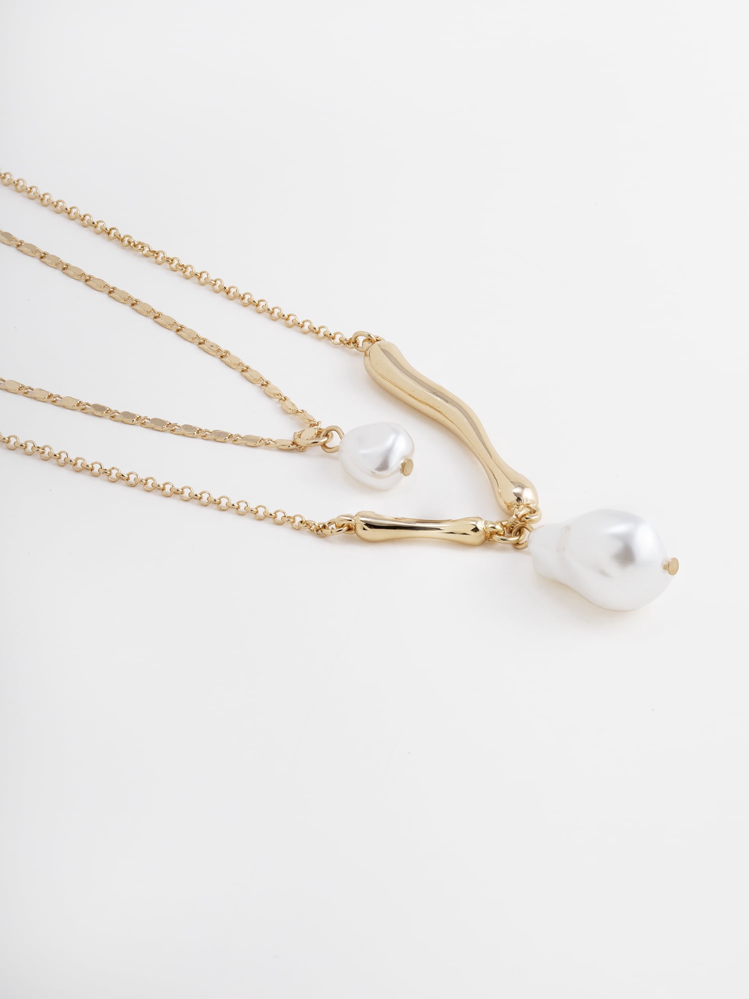 Scenario Women's Gold-Tone Necklace with Faux Pearl Pendants, 2-Piece