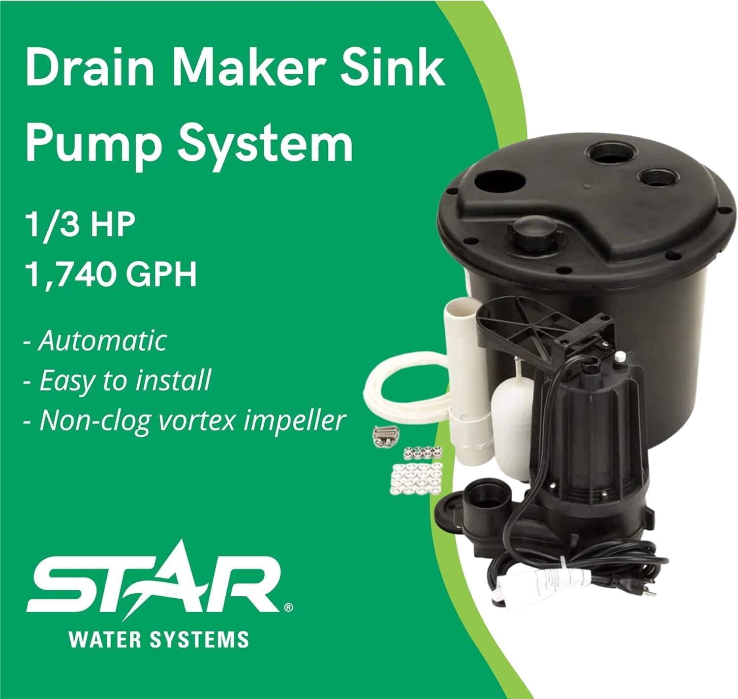 Star Water Systems Drainmaker 1/3 H.P. Sewage Ejector Pump SDP03