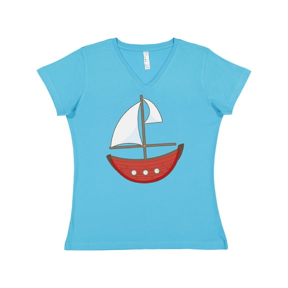 Inktastic Red Sailboat Women's V-Neck T-Shirt