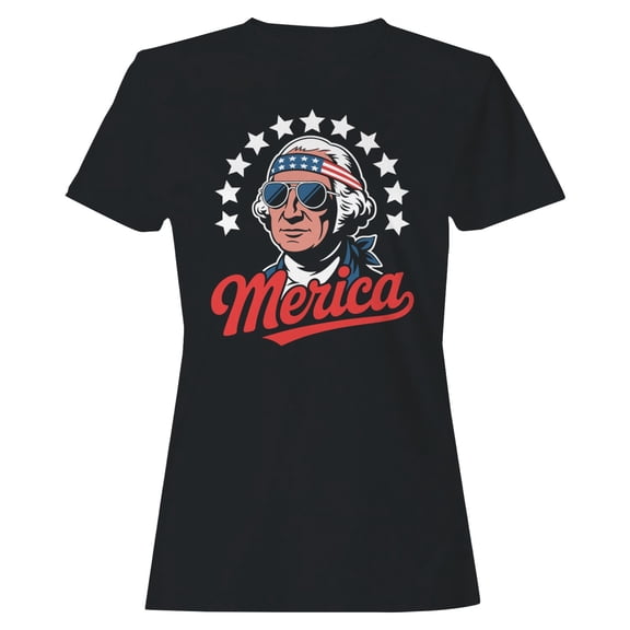 Smartprints 'Merica Patriotic Retro George Washington Women's T-shirt, Black, S