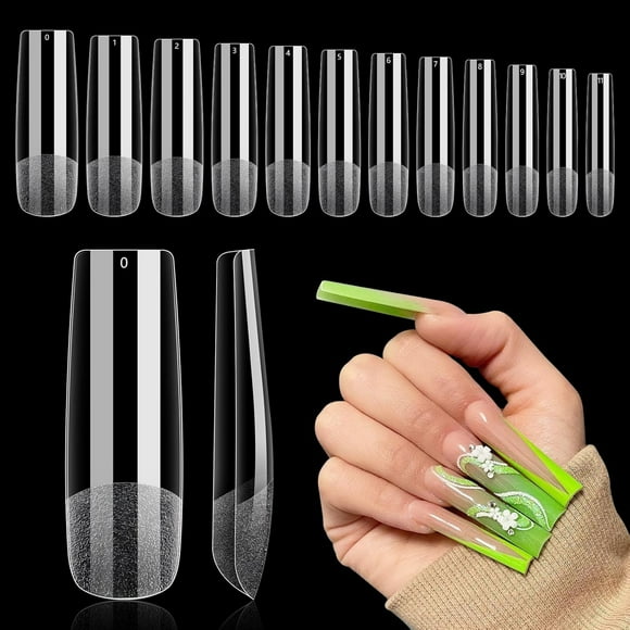 TRAHOO-Clear Square Nail Tips, Gel Nail Tips for Acrylic Nails Professional240PCS XL Nail Tips Half Matte Full Cover Straight Square Nail Tips, Slightly C Curve French Nail Tips Use for Nail Extensio