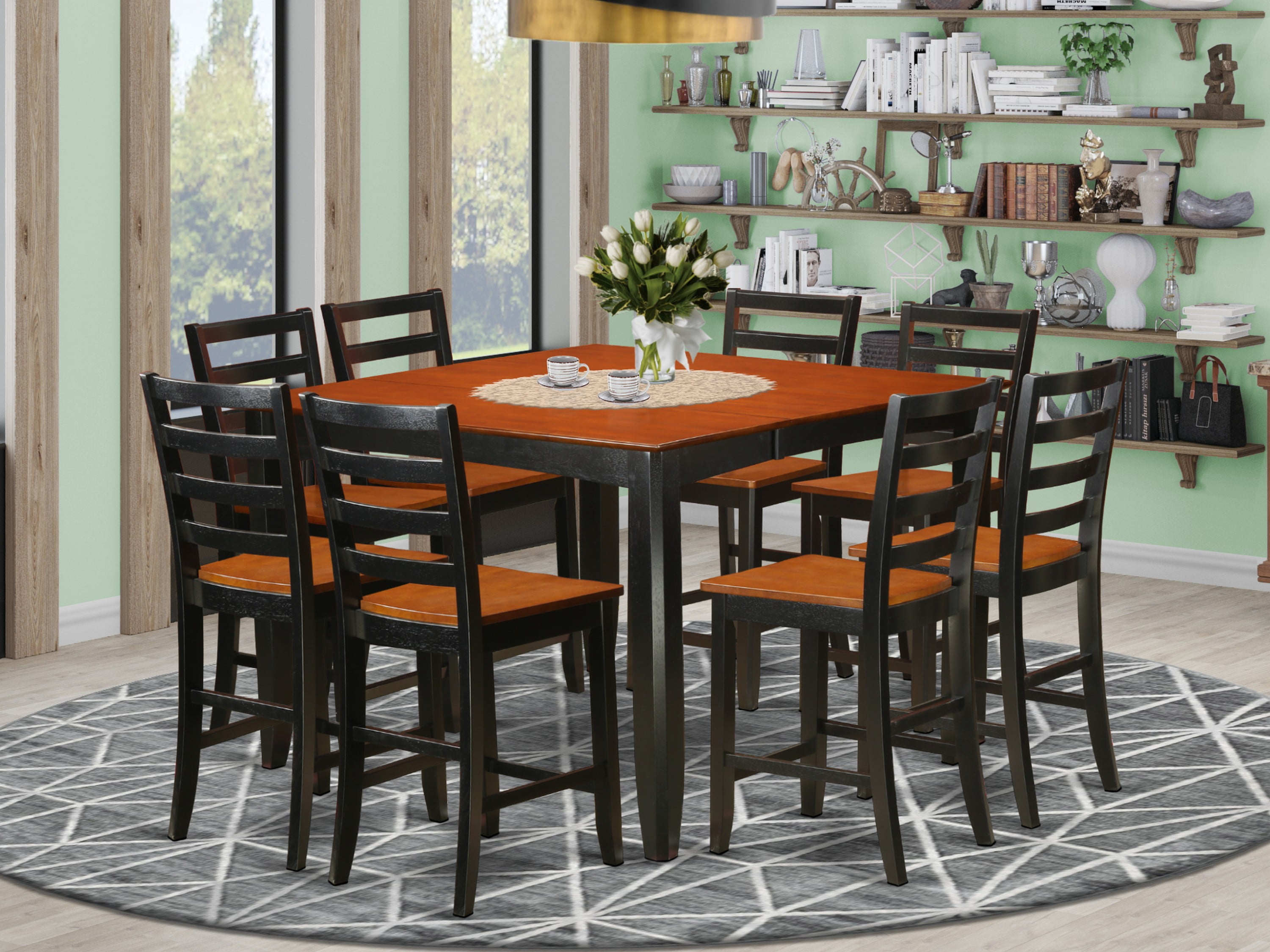 Fair9 Blk W 9 Pc Pub Table Set Square, Square Dining Room Table With 8 Chairs