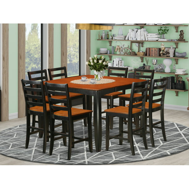 Fair9 Blk W 9 Pc Pub Table Set Square, High Dining Table Set With Bench
