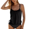 thumbnail image 1 of adviicd Bathing Suit Top Women's Tankini Sets Two Piece Swimsuit Scoop Neck Ruched Adjustable Straps Drawstring Mid Rise(Black,L), 1 of 7