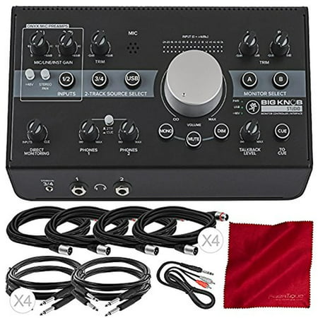 Mackie Big Knob Studio Monitor Controller Interface + Accessory Bundle with 5X Cables and Fibertique