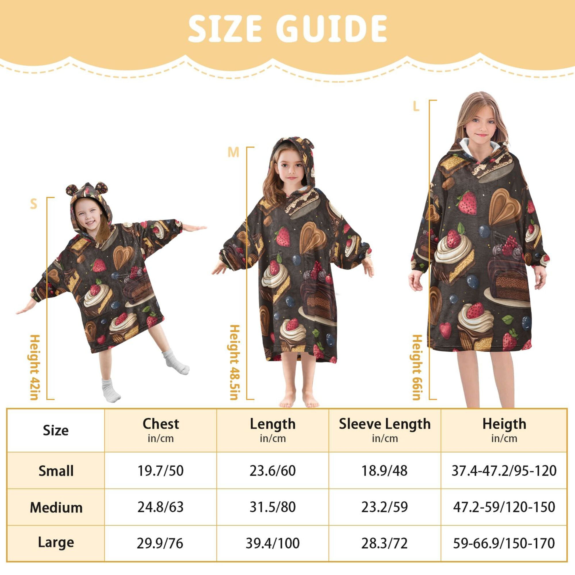 FORMRS Wearable Blanket Hoodie with Sleeves for Kids Cozy Flannel Sweatshirt, Chocolate Cakes