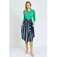 thumbnail image 2 of Vivid 3/4 Sleeve Multi Color Stripe Sash Midi Dress | S-3X, 2 of 13
