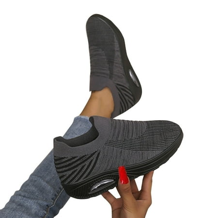 

f21 Fashion Women s Casual Shoes Breathable Slip-on Flats Wedges Outdoor Leisure Sneakers Air Cushion Platform Loafers Sneakers Size 8 Grey Wide