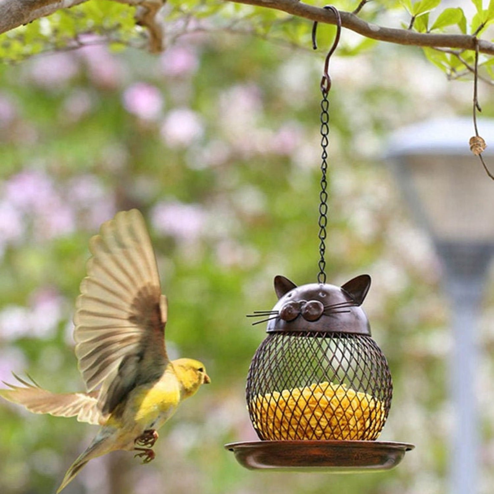 1PC Vintage Cat Shaped Bird Feeder Hanging Nut Bird Feeder for Outdoor Garden 