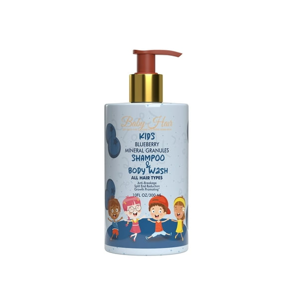 Baby Hair Kids: Vegan Blueberry & Mineral Granules Shampoo & Body Wash pH- Balanced Sulfate-Free, Tear-Free Formula Gently Cleanses, & Refreshes Kids Hair & Scalp. Formulated with Blueberry Juice