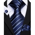 thumbnail image 2 of Set de corbatas Barry.Wang de seda con rayas, 150 cm, color azul, 2 of 7