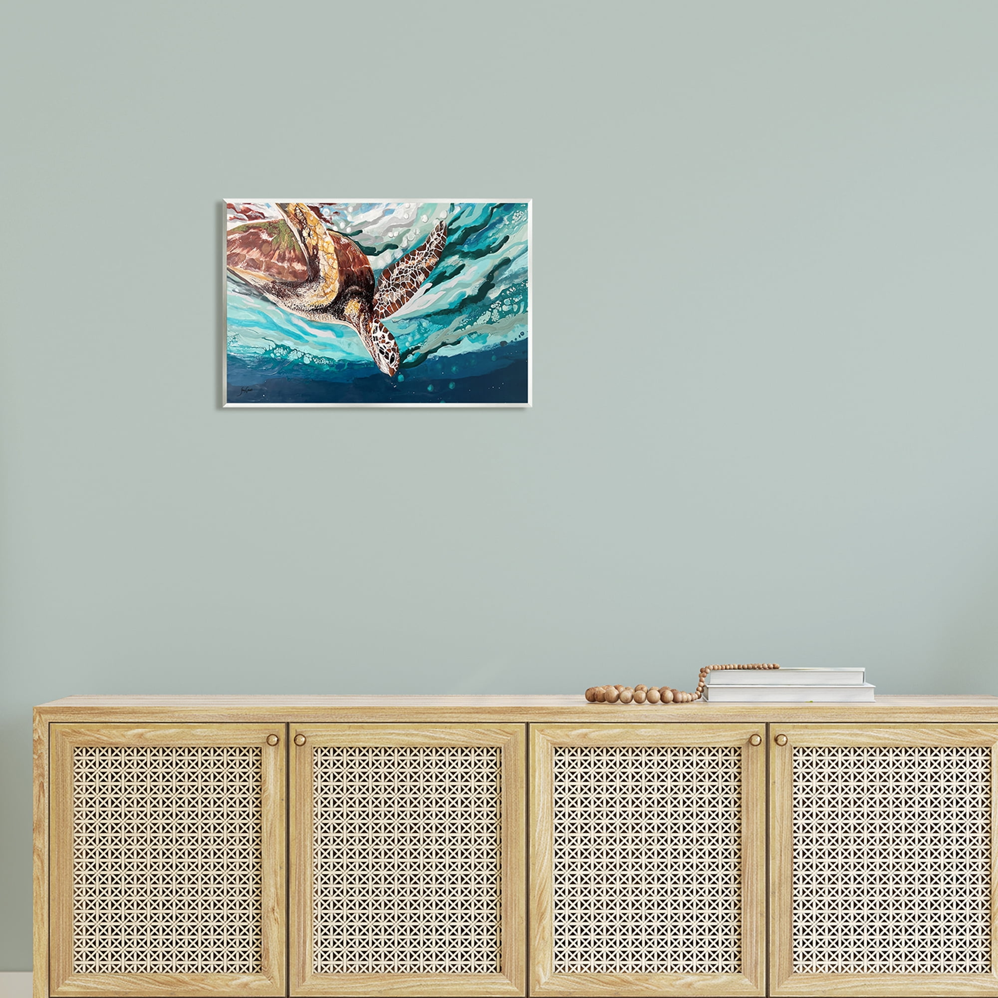 Stupell Industries Splashing Sea Turtle Diving Below Ocean Surface Painting Unframed Art Print Wall Art, Design by Stacy Gresell