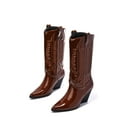 thumbnail image 2 of Southern Belle Western Tall Shaft Pointed Toe Block Heel Mid Calf Fashion Boot (BROWN, 8), 2 of 4