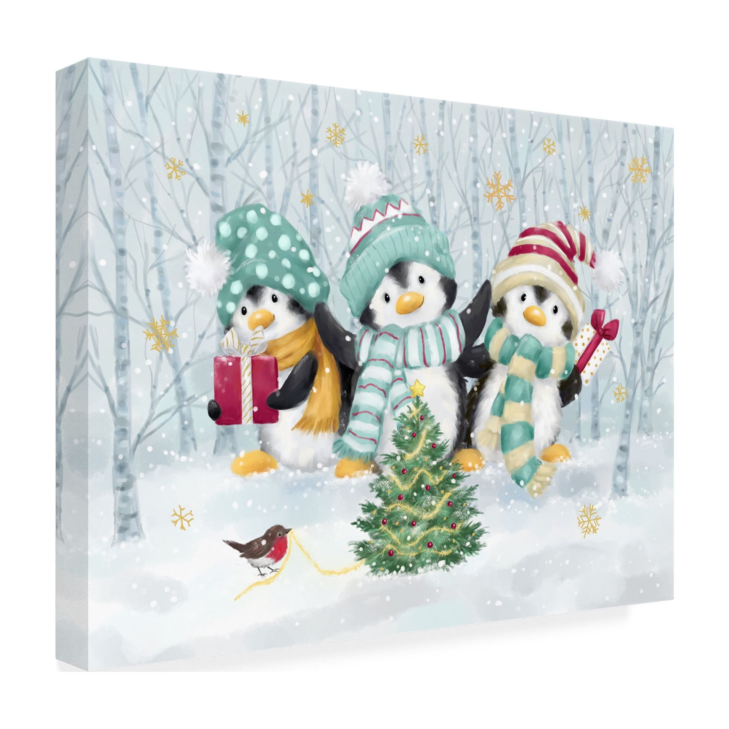 Canvas Wall Art - MAKIKO 'Christmas Penguins' Wall Art for Living Room, Bedroom, or Office Décor by Trademark Fine Art - 47 x 35 Inches