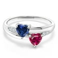 thumbnail image 2 of Gem Stone King 925 Sterling Silver Blue Created Sapphire Red Created Ruby and White Lab Grown Diamond Ring for Women (1.29 Cttw, Size 9), 2 of 5