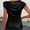 Black, variant on Womens Summer Tops Satin Blouse with Ruffled Bow Draped Front Short Sleeves Elegant Tunic Summer Shirt, Size XL