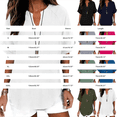 thumbnail image 3 of Womens Cotton Linen Tunic Tops Half Sleeve V Neck Pullover Tshirts Elbow Length Sleeve Blouses Dressy Casual Summer Trendy Loose Fit Boho Gauze Shirts Plus Size Flowy Outfits Blue Xxl, 3 of 6