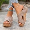 thumbnail image 2 of Rokment Platform Wedges Dress Slides Sandals for Women 2026 Fashion Comfortable Leather Crooss-Band Chunky High Heels Slip-On Beach Lightweight Casual Walking Slippers Shoes Beige Size 6, 2 of 6