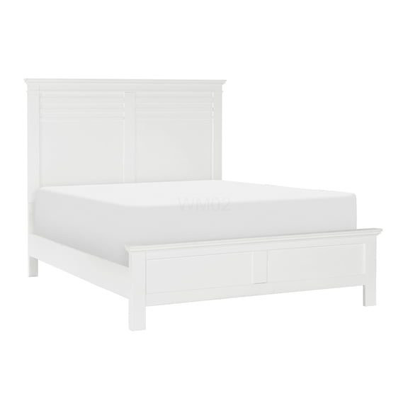 Queen Size Panel Bed with Headboard and Footboard, Farmhouse White Wood Frame for Rustic Bedroom Style