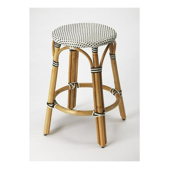 Beaumont Lane 24" Transitional Rattan Counter Stool in Black/White