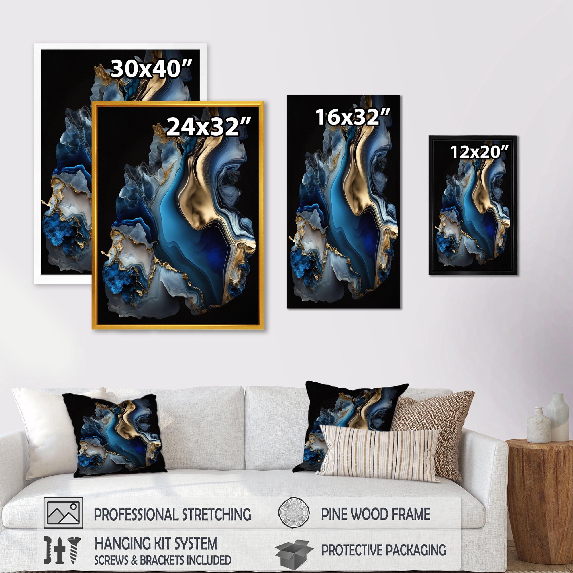 Designart Abstract Geode Marble Blue II Canvas Wall Art