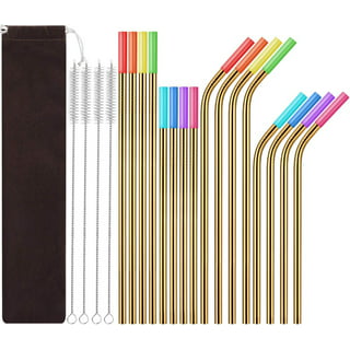 Ello Impact Stainless Steel Reusable Straws with Cleaning Brush, 4 Piece, Rainbow