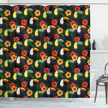 Ambesonne Watercolor Shower Curtain, Toucan and Hibiscus, 69"Wx75"L, Multicolor