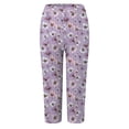 thumbnail image 4 of Mnuaqn Women's Summer Elastic High Waisted Floral Capri Leggings Comfy Stretch Slim Knee Length Cropped Yoga Pants (XL, Light Purple), 4 of 4