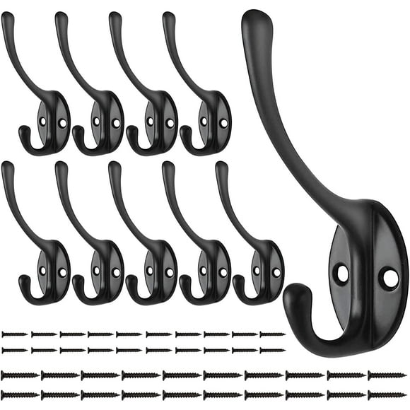 BIGLUFU Coat Hooks, Coat Hanger Wall Mount, 10 Pack Black Heavy Duty Utility Rustic Wall Hooks with 40 Screws, Perfect for Coat, Scarf, Bag, Towel, Key, Cup, Hat (Black)