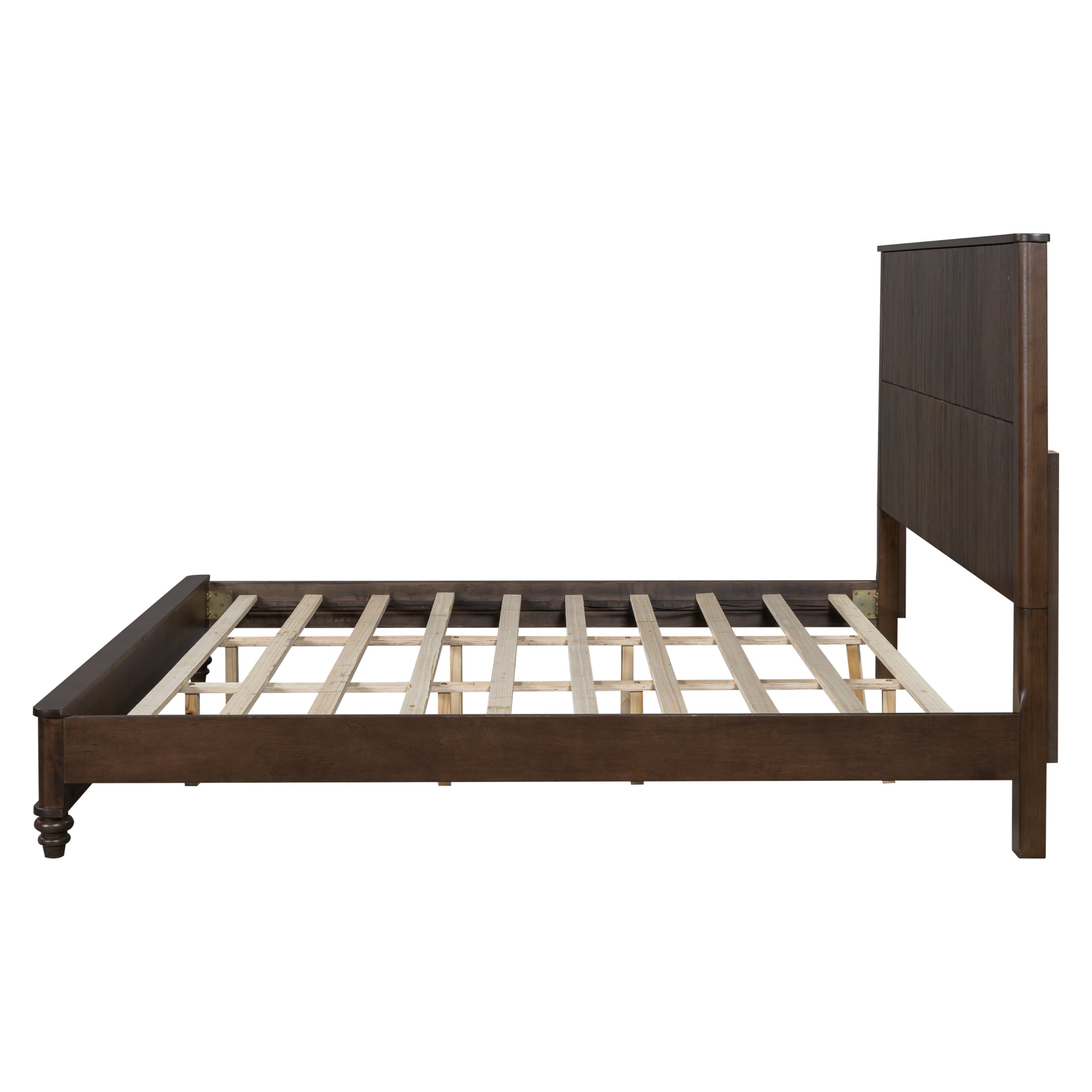 Noble House Classic Transitional King Platform Bed with Headboard, Solid Wood Frame, Walnut