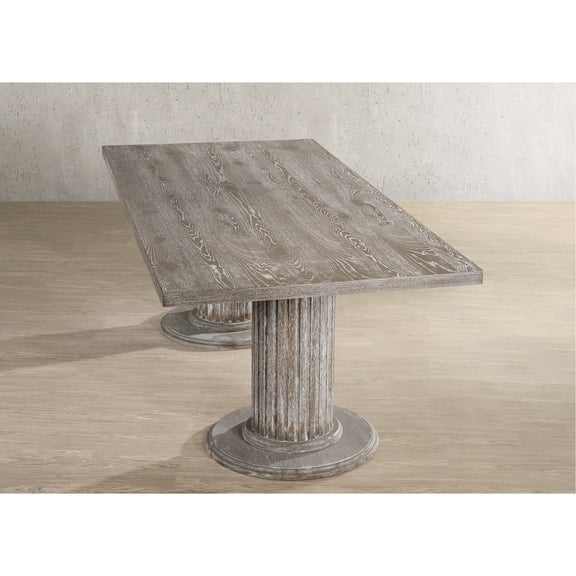 Gray Reclaimed Dining Table - Elegant Design With Double Pedestal 2-inch Thick Top Comprising Rubberwood, Oak Veneer, And Composite 84 In X 39 31 Finish Wooden Made Of 84" 39"