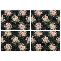 Pioneer Flower Floral Print Pattern Summer Placemats Table Placemats Set Of 4-Linen Kitchen Washable Placemats Table Mats 12x18 Inch Non-Slip Heat Resistant