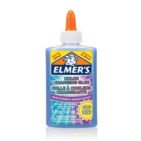 Colle à changement de couleur Elmer's, bleu à violet, idéale pour fabriquer du slime, lavable