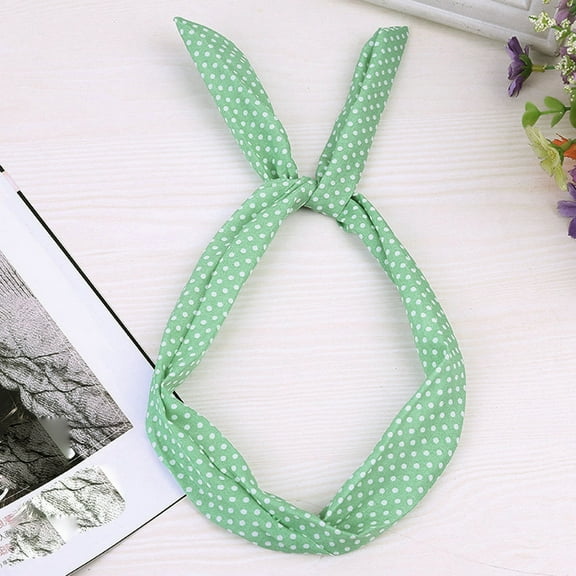 FKMJH Band and Wired Headband Polka Dot Tartan Retro Scarf Wire Hair Band Green Pink Headscarf