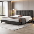 thumbnail image 3 of Bingirl King-Size Dark Gray Bed Frame with Headboard, Adjustable Linen Upholstered Platform Bed Frame with Wooden Slat Support - No Box Spring Needed, 3 of 8