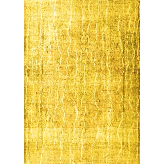Ahgly Company Machine Washable Indoor Rectangle Persian Yellow Traditional Area Rugs, 6' x 9'