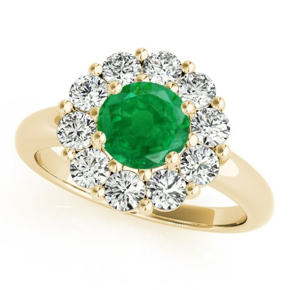 Aonejewelry 1.90Ct. Halo Emerald and Diamond Engagement Wedding Ring In 10K Solid Yellow Gold