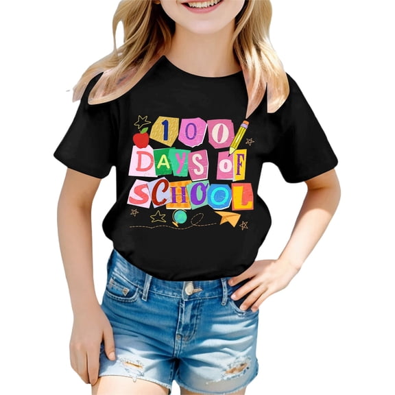 Wxolcjlv Toddler Girls Graphic T-Shirt School Theme Print Short Sleeve Round Neck Tee Tops Loose Breathable Tshirt,Sizes 2-3