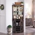 thumbnail image 3 of OKD Farmhouse Corner Bar Cabinet with Glass Holder, 72” Tall Wine Bar with LED Light & Adjustable Shelf for Living Room and Dining Room, Dark Rustic Oak, 3 of 8