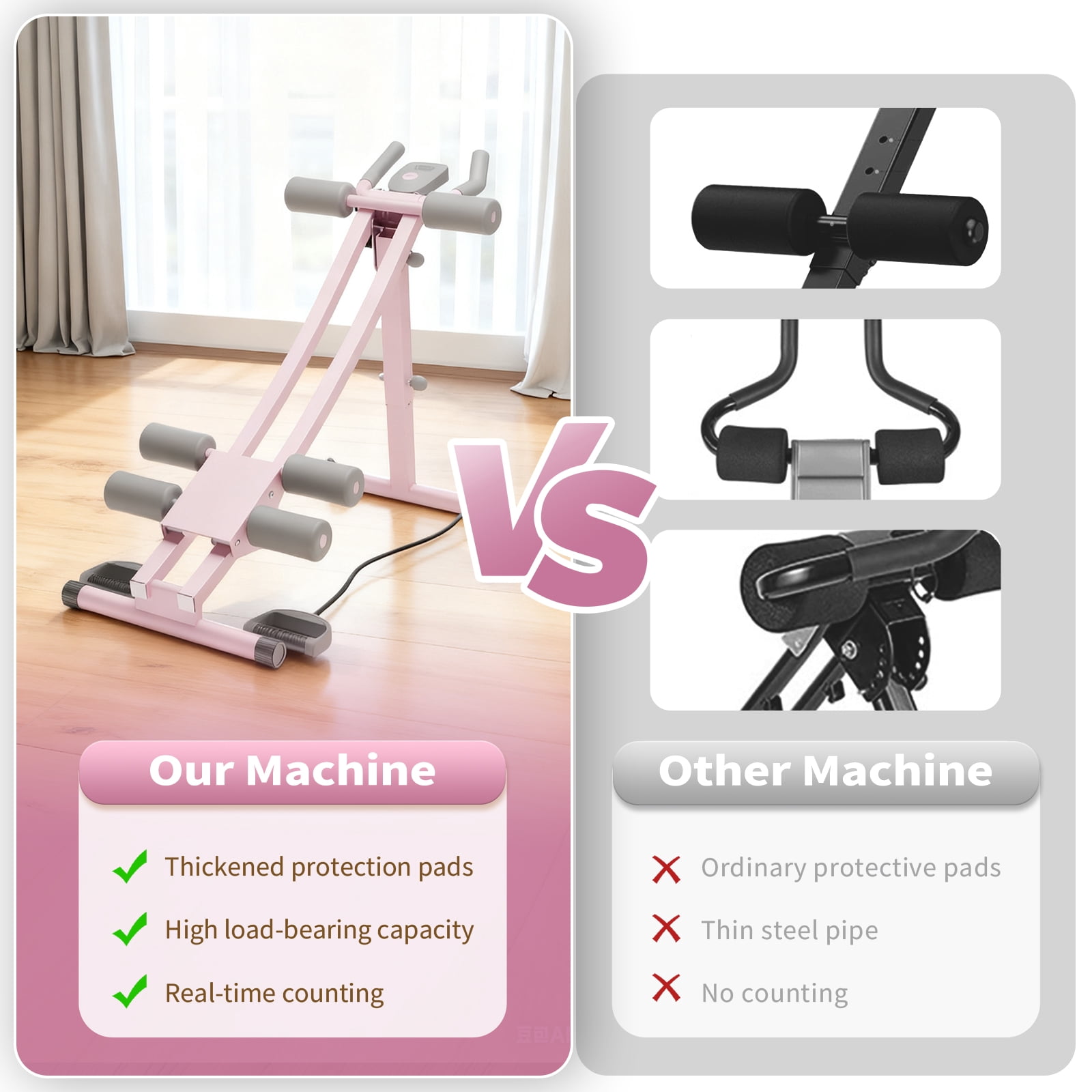 Foldable Ab Machine Ab Trainer, Strength Training Crunch Trainer Adjustable for Core Workout & Fitness