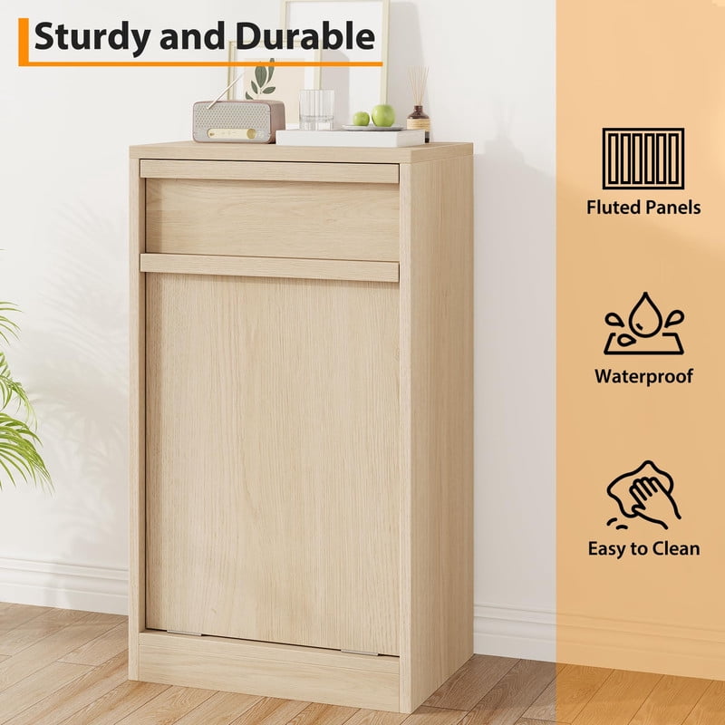 TROPOW Tilt Out Trash Cabinet, Modern Hidden Freestanding Garbage Can & Laundry Hamper, Pet Proof Tilt-Out Trash Bin Cabinet with Drawer for Kitchen, Dining Room, Laundry, Living Room