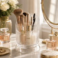 thumbnail image 7 of ABPETE Makeup Brush Holder Organizer, Transparent 3-Slot Cosmetic Storage Stand with Ribbed Design and Stable Base, 11 x 15.8 cm Countertop Organizer for Bathroom Bedroom Desktop Vanity,White, 7 of 7